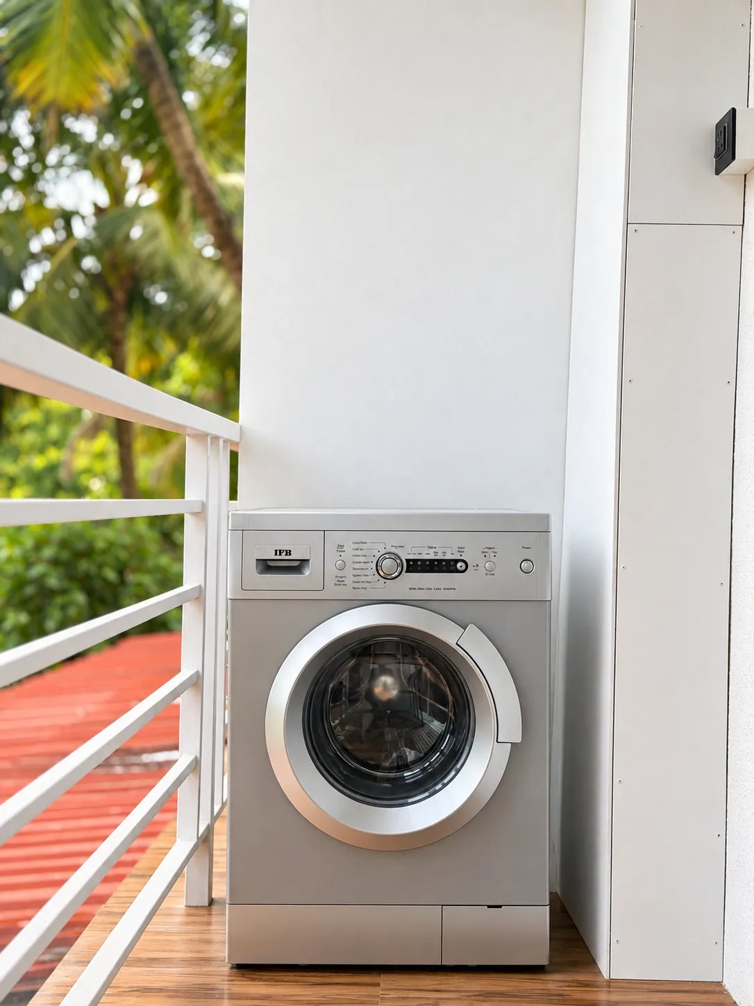 The fully automatic washing machine on Rivara's balcony