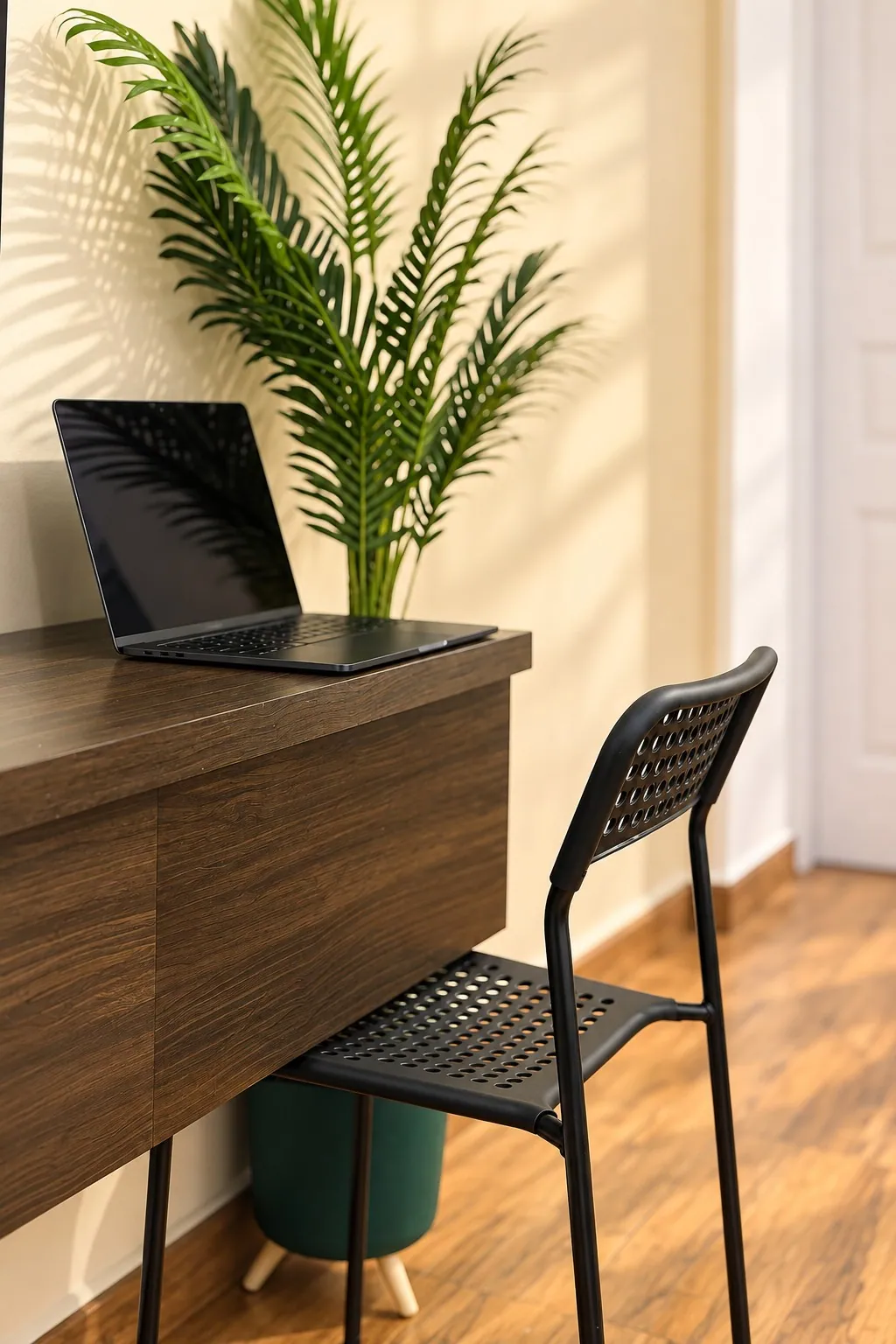 The desk and chair by the window in Rivara's studio
