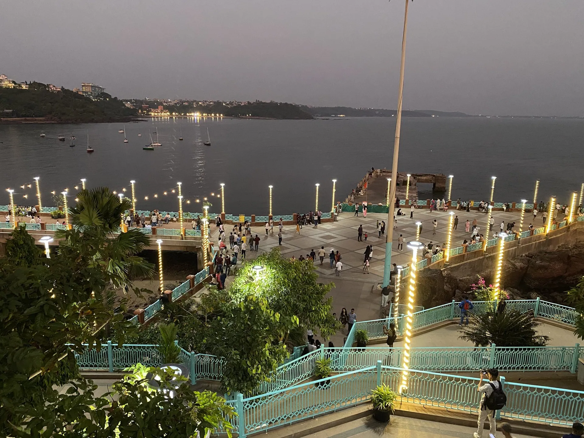 The Dona Paula viewpoint at dusk, looking over the water near Panjim