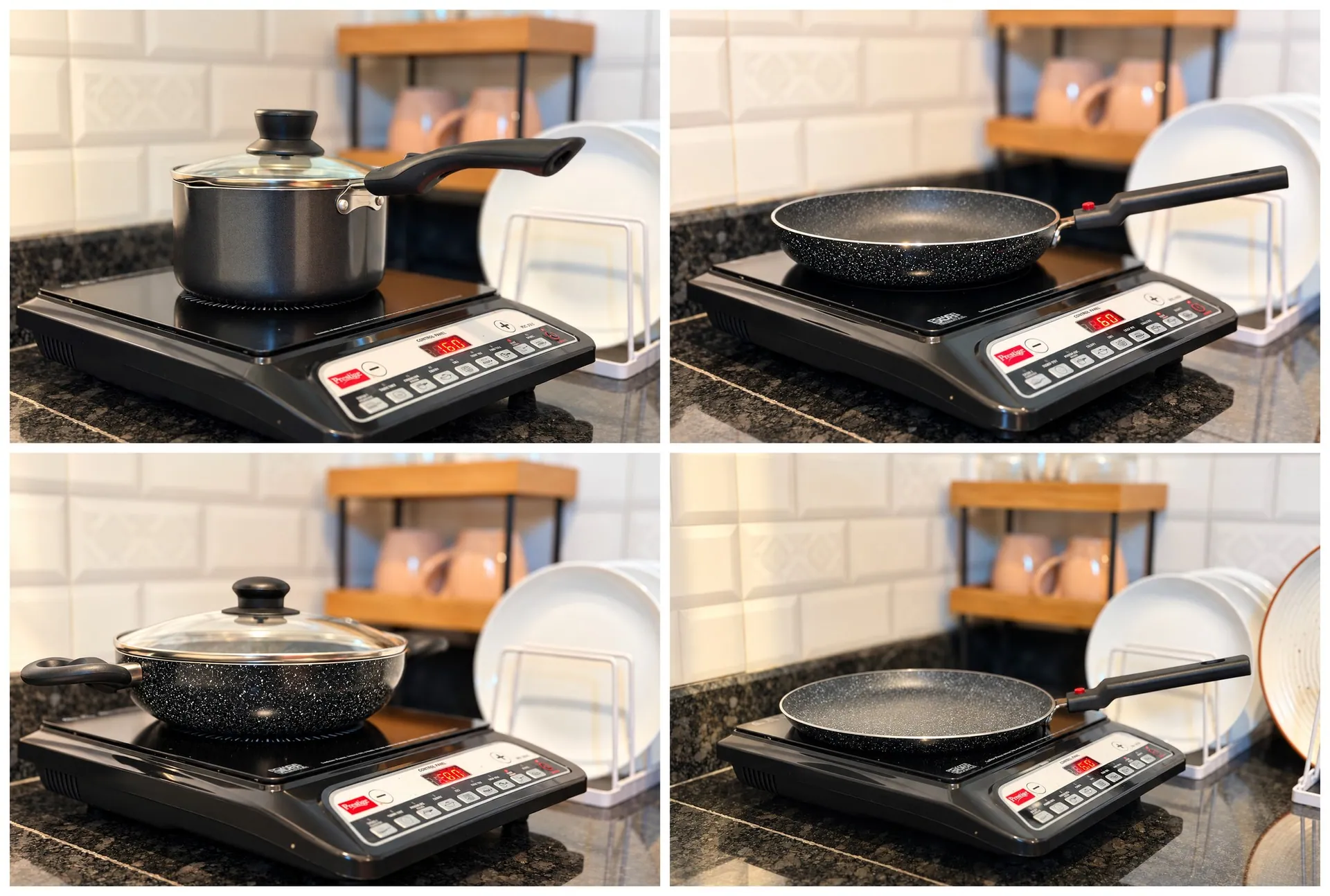Rivara's induction cooktop with the pots and pans provided